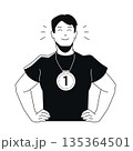 Champion with Medal - Black and White Flat Design Illustration 135364501