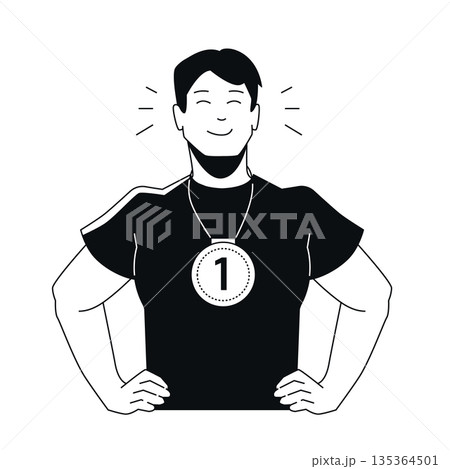 Champion with Medal - Black and White Flat Design Illustration Champion with Medal - Black and White Flat Design Illustration 135364501