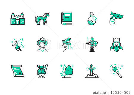 Fantasy - set of line design style icons 135364505