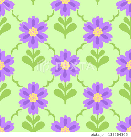 Seamless pattern in floral mosaic style. Vector graphics. 135364566