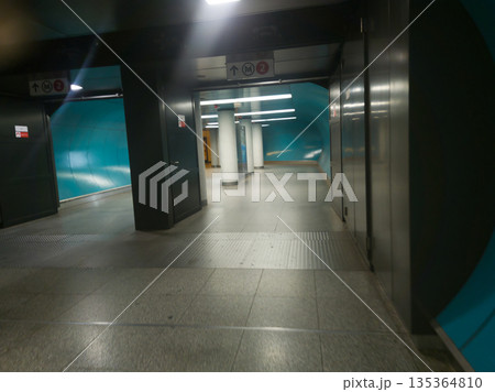 Budapest Deak Ferenc ter Calm Modern Subway Station Corridor With Turquoise Walls And Soft Lighting Budapest Deak Ferenc ter Calm Modern Subway Station Corridor With Turquoise Walls And Soft Lighting 135364810
