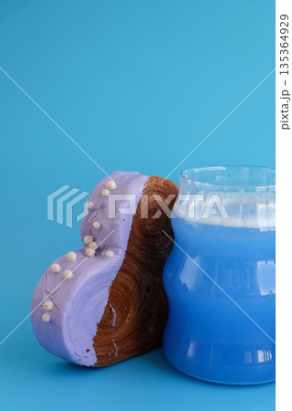 Blue drink Matcha beverage superfood Valentine's Day Birthday holiday present gift idea Coffee cappuccino latte beverage drink Morning breakfast Holiday birthday anniversary shiny candle sparkler on 135364929