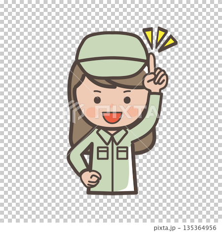 Illustration of a cute female worker pointing 135364956