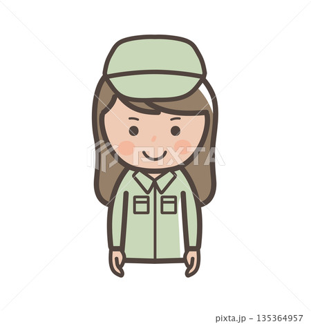 笑顔で正面を向くかわいい女性作業員のイラスト 135364957