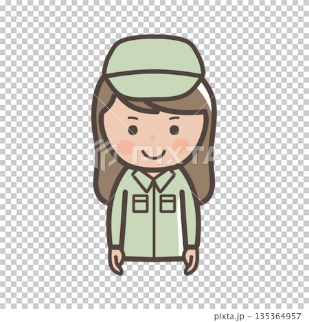 笑顔で正面を向くかわいい女性作業員のイラスト 135364957