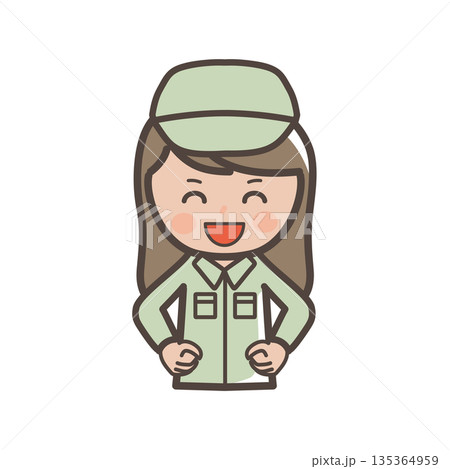満面の笑みでドヤ顔のかわいい女性作業員のイラスト 135364959