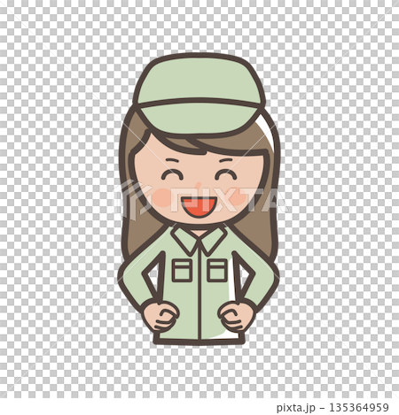 満面の笑みでドヤ顔のかわいい女性作業員のイラスト 135364959