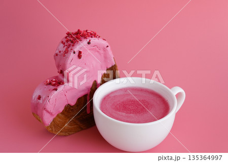 Pink drink Matcha beverage dragon fruit powder superfood Valentine's Day Birthday holiday present gift idea Coffee cappuccino latte beverage drink Morning breakfast Holiday birthday anniversary shiny 135364997