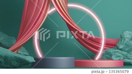 Mock up Pantone color, Fashion product background stand podium display with blank backdrops.3d rendering 135365079