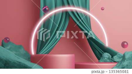 Mock up Pantone color, Fashion product background stand podium display with blank backdrops.3d rendering 135365081