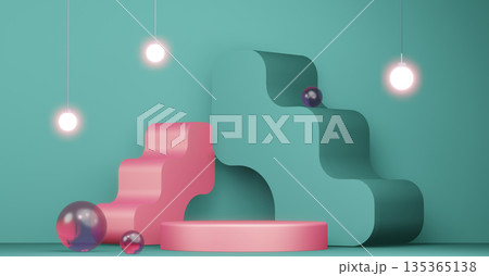 Mock up Pantone color, Fashion product background stand podium display with blank backdrops.3d rendering 135365138