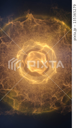Abstract golden energy core with layered ripples and glowing textures forming a radiant circular structure 135365279