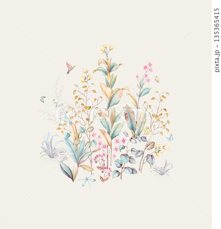 Diverse Delicate Floral And Decorative Pattern Designs In Soft Tones 135365415