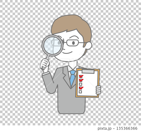 チェックリストとルーペを持ったビジネスマン 135366366