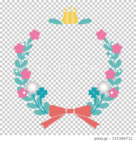 可愛的花束和絲帶(蝴蝶結)插畫邊框 可愛的花束和絲帶(蝴蝶結)插畫邊框 135366712