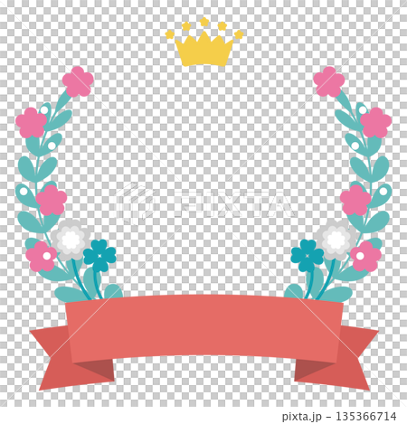 可愛的花束和絲帶(皇冠)相框 - 獎項排名材料 可愛的花束和絲帶(皇冠)相框 - 獎項排名材料 135366714