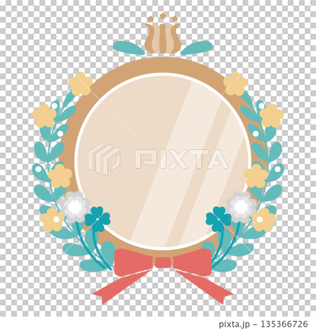 可愛的花束和緞帶(蝴蝶結)插畫邊框(銀色) 可愛的花束和緞帶(蝴蝶結)插畫邊框(銀色) 135366726