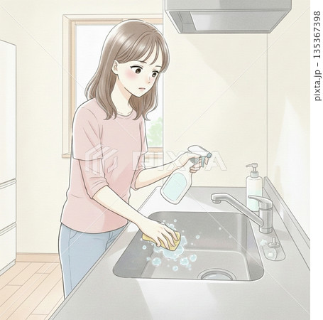シンク　掃除　女性　 135367398