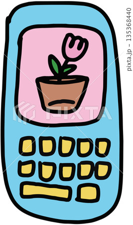 Hand drawn mobile phone for communication, calling, trip, device, vacation, travel, leisure, sticker, icon, online shopping, spring, summer, holiday, y2k decoration, entertainment, brooch, pin, print 135368440