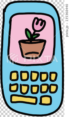 Hand drawn mobile phone for communication, calling, trip, device, vacation, travel, leisure, sticker, icon, online shopping, spring, summer, holiday, y2k decoration, entertainment, brooch, pin, print 135368440