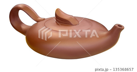 Brown ceramic teapot with handle and spout 135368657