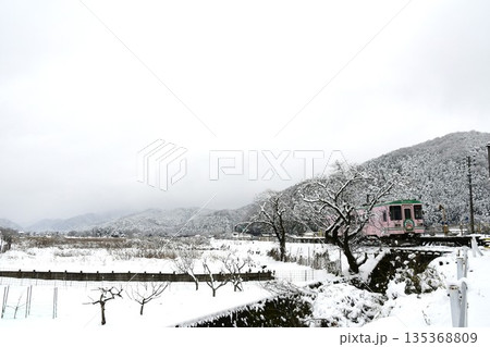 雪景色の中の樽見鉄道 135368809