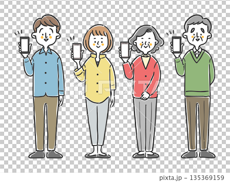 スマホを持つ家族二世代　全身　ベクター 135369159