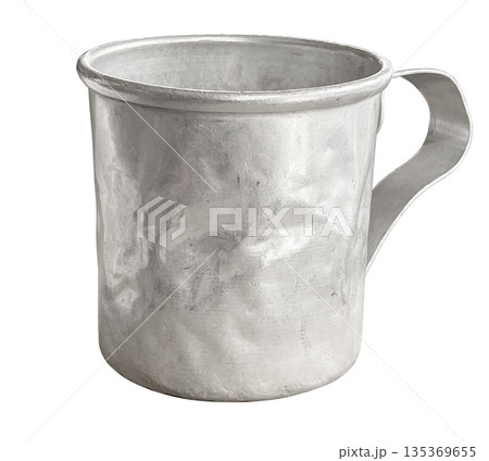 Vintage aluminum cup with ergonomic handle on transparent background 135369655