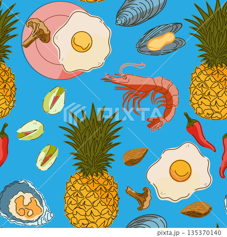 seamless pattern with exotic fruits 135370140