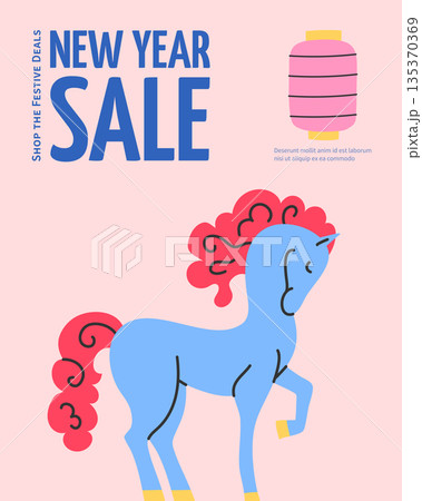 Sale and Happy Chinese New Year of Horse Concept Vertical Invitation Placard Poster Banner Card Template. Vector illustration 135370369