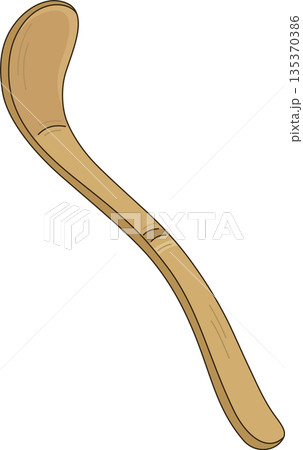 Minimalist Illustration of a Traditional Japanese Bamboo Matcha Scoop for Tea Ceremony and Cafe Decor 135370386