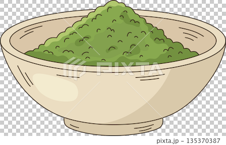 Minimalist Illustration of Matcha Green Tea Powder in a Ceramic Bowl for Culinary and Wellness Design Minimalist Illustration of Matcha Green Tea Powder in a Ceramic Bowl for Culinary and Wellness Design 135370387