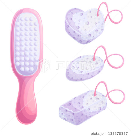 A set of pumice stone for cleaning, washing feet, a pedicure tool. Icon on a white background. an abrasive material used to remove dry, excess skin of the feet, calluses. Isolated vector illustration A set of pumice stone for cleaning, washing feet, a pedicure tool. Icon on a white background. an abrasive material used to remove dry, excess skin of the feet, calluses. Isolated vector illustration 135370557