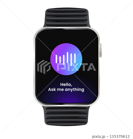 smartwatch device displaying artificial intelligence voice assistant interface featuring a colorful sound wave visualization realistic vector smartwatch device displaying artificial intelligence voice assistant interface featuring a colorful sound wave visualization realistic vector 135370612
