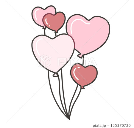 ピンクのハートの風船（複数）のイラスト 135370720