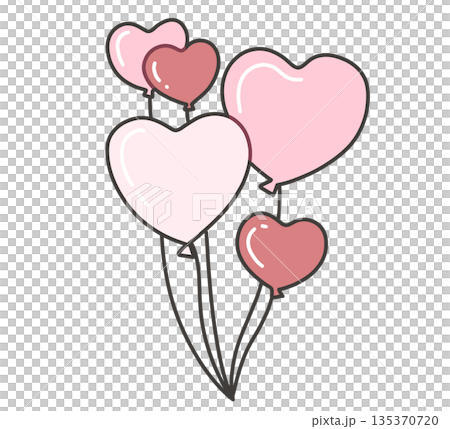 ピンクのハートの風船（複数）のイラスト 135370720