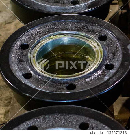 The wheel of a trolley, a wagon for rails. Mechanical engineering. Finished products. The wheel of a trolley, a wagon for rails. Mechanical engineering. Finished products. 135371218