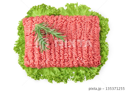 Minced meat, pork, beef, forcemeat isolated on white background. Top view 135371255