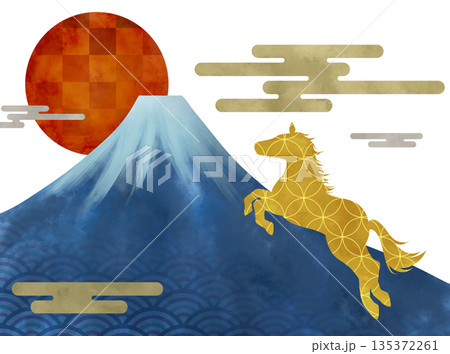 馬のおめでたい和風のお正月イラスト 135372261