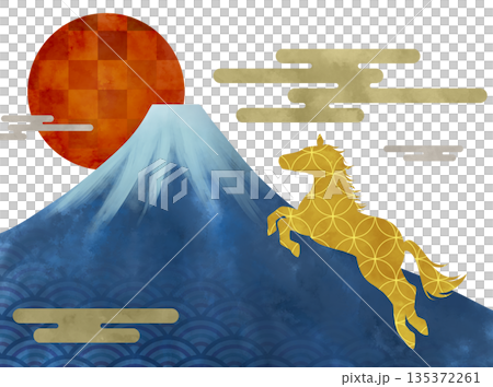 馬のおめでたい和風のお正月イラスト 135372261