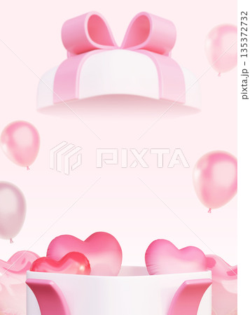 Romantic Heart Balloons Popping Out of Gift Box...のイラスト素材 [135372732 ...