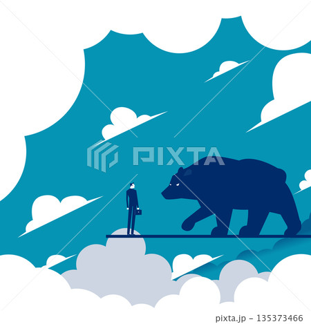 Risk management. A businessman and a large bear Risk management. A businessman and a large bear 135373466