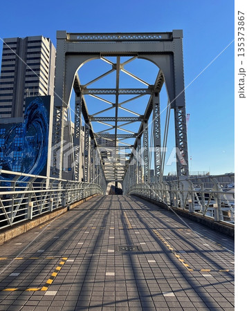 天王洲アイルの運河沿いの風景　青空とふれあい橋 135373867