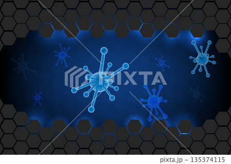 Abstract Virus Particles on Dark Hexagonal Grid Background 135374115