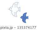 シンプルな線画デザインの鳥のイラストアイコン　青 135374177