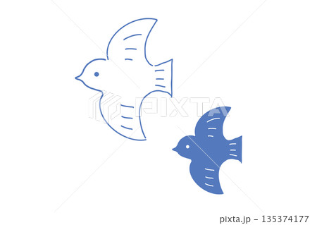 シンプルな線画デザインの鳥のイラストアイコン 青 シンプルな線画デザインの鳥のイラストアイコン 青 135374177