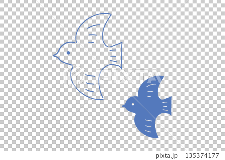 シンプルな線画デザインの鳥のイラストアイコン 青 シンプルな線画デザインの鳥のイラストアイコン 青 135374177
