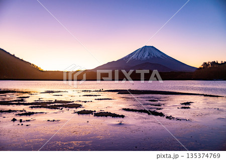 (山梨県)精進湖から望む富士山 日の出前 (山梨県)精進湖から望む富士山 日の出前 135374769
