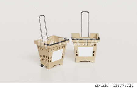 Plastic Shopping Baskets with Wheels Mock up. 3D Rendering. 135375220