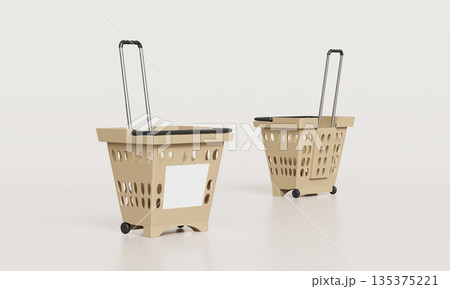 Plastic Shopping Baskets with Wheels Mock up. 3D Rendering. Plastic Shopping Baskets with Wheels Mock up. 3D Rendering. 135375221